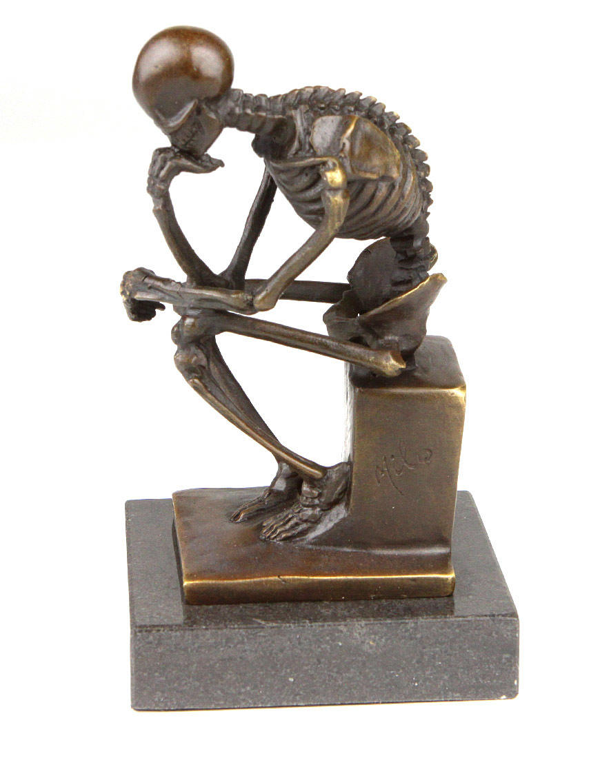 BRONZE SKULPTUR, DER DENKER, SKELETT.
