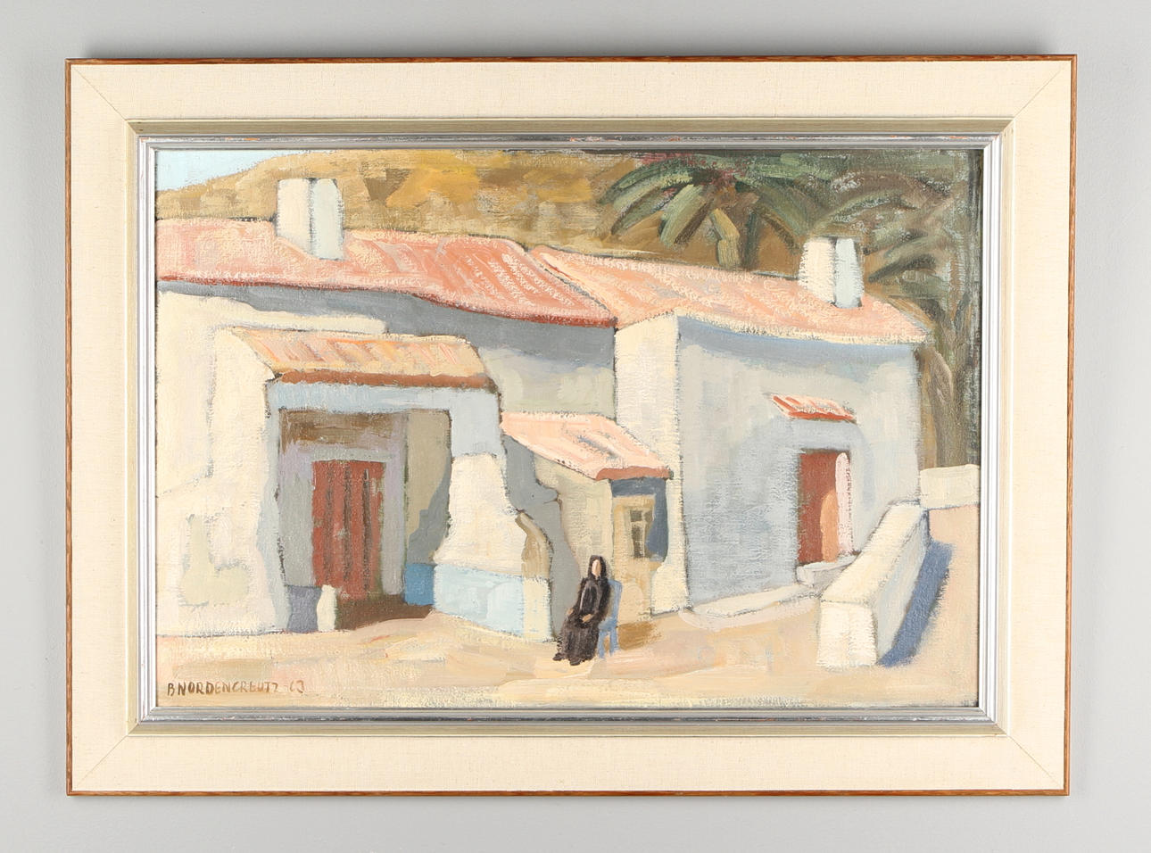 BRITTA NORDENCREUTZ. Sydländskt bymotiv, olja på duk, signerad och daterad -63.