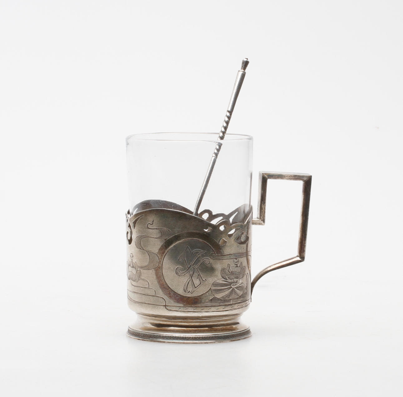 TEGLASHÅLLARE samt SKED, silver, Jugend, Ryssland.