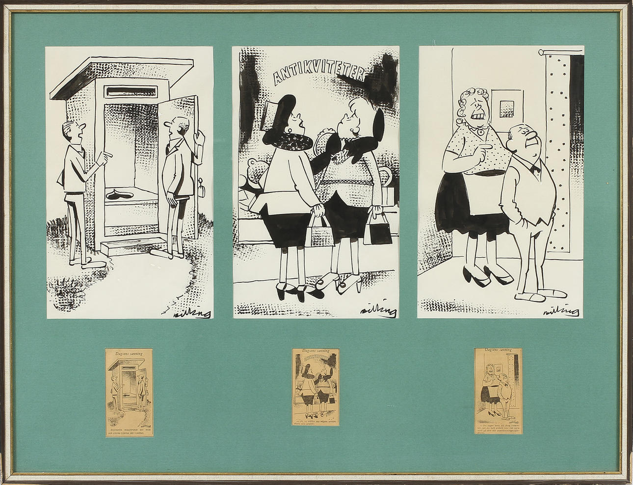 OSVALD BILLING, tushteckningar, 3 st, sign.