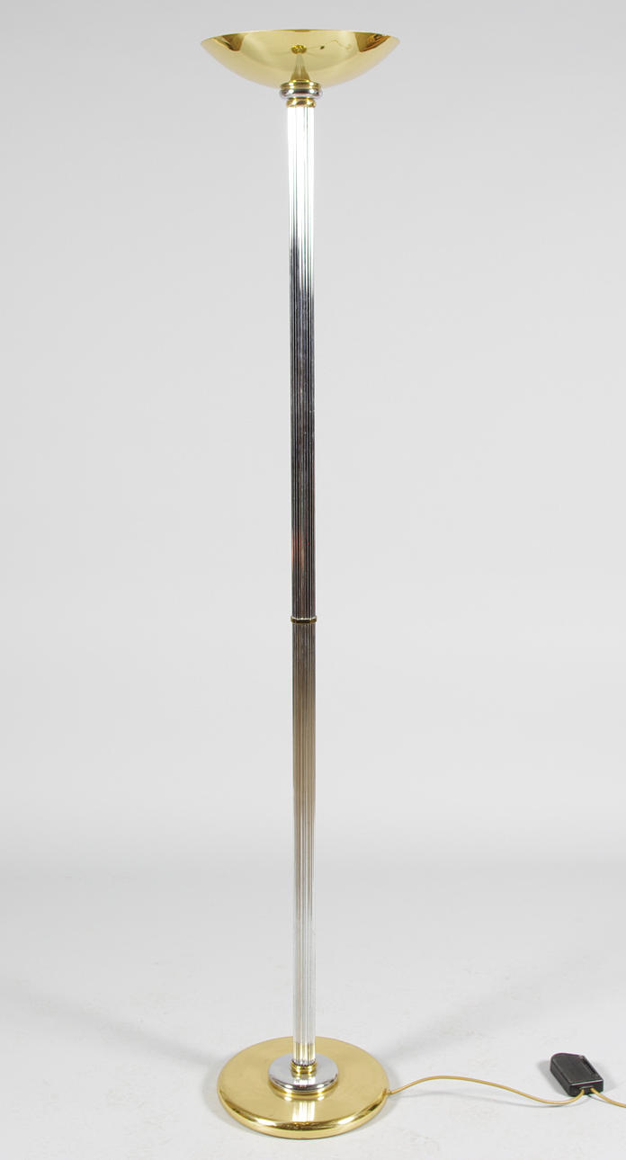 GOLVLAMPA, uplight, krom/mässing, sent 1900-tal.