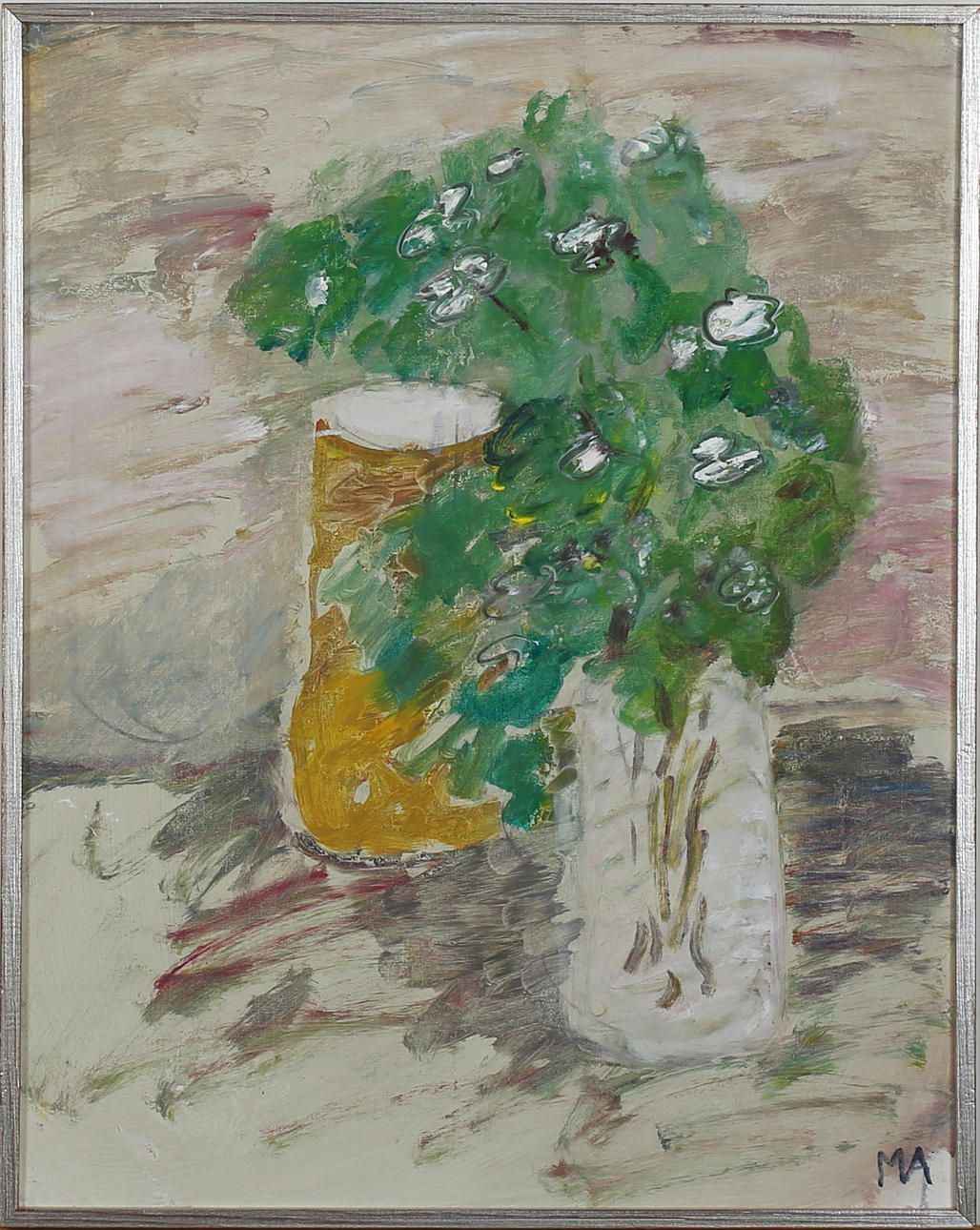 MAJA ARNELL. "Blomster". Olja på duk. Signerad M A och a tergosignerad och daterad -78.