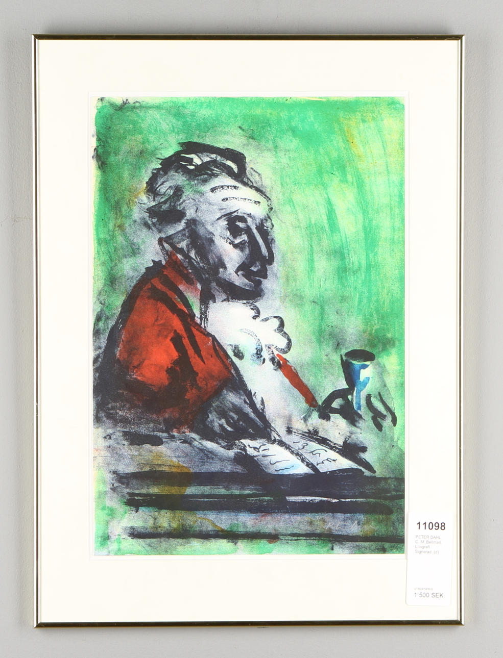 PETER DAHL. C. M. Bellman. Litografi. Signerad.