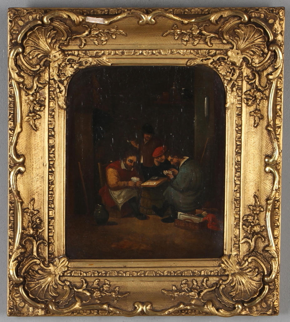 OKÄND KONSTNÄR. Kortspelarna, olja på duk, kopia efter David Teniers.