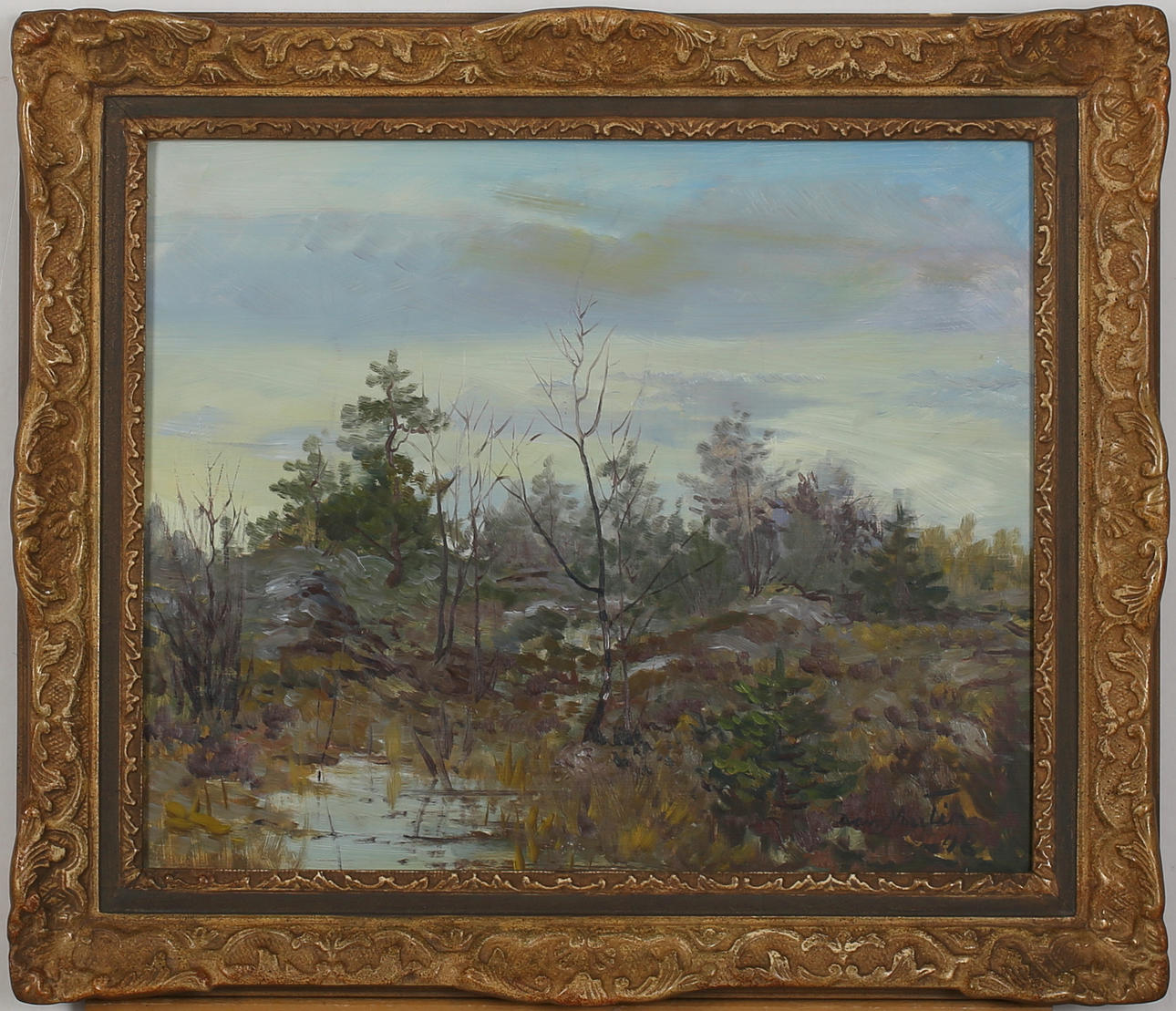 DAN MARTIN. Skogslandskap. Olja på pannå. Signerad.