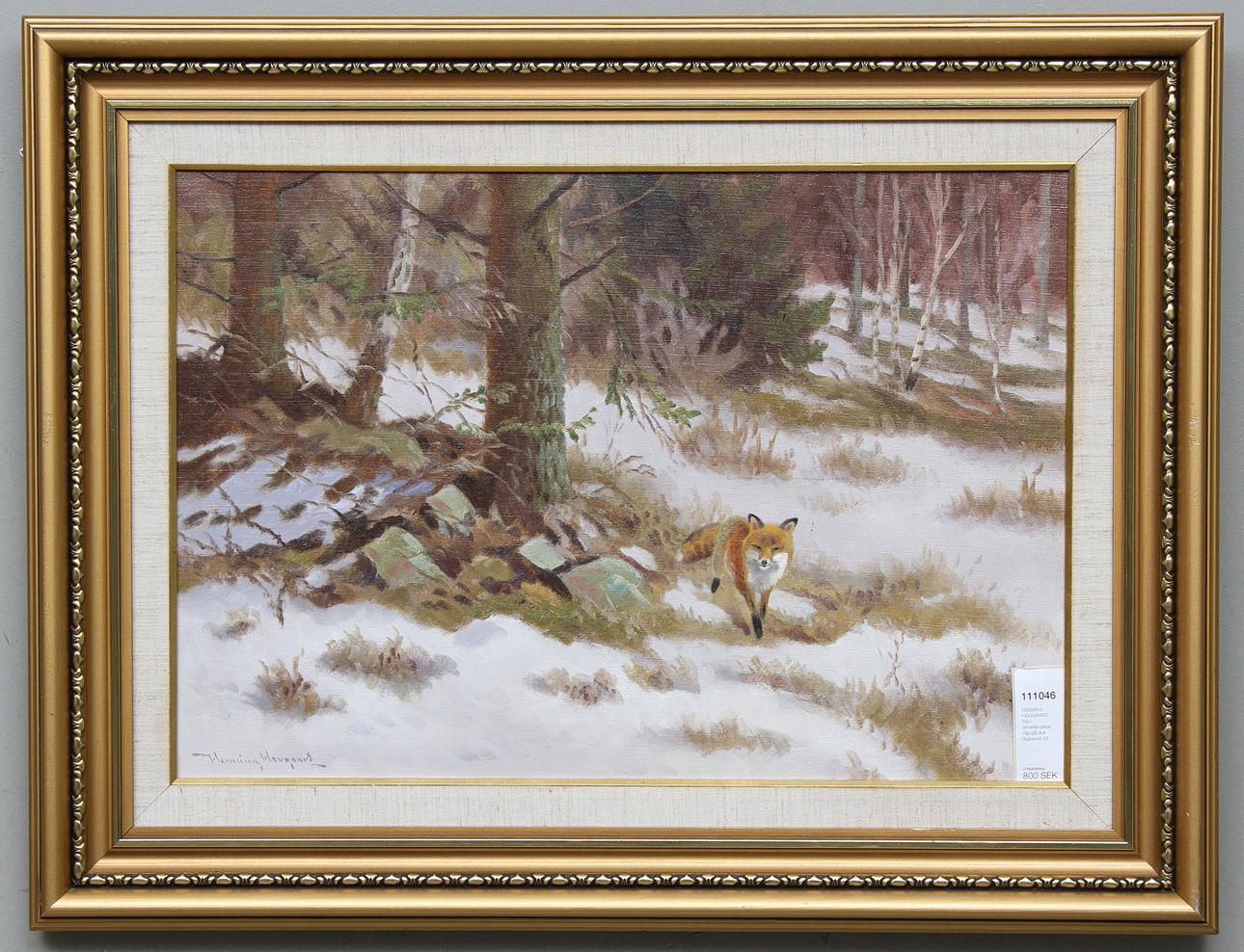 HENNING HOUGAARD. Räv i vinterlandskap. Olja på duk. Signerad.