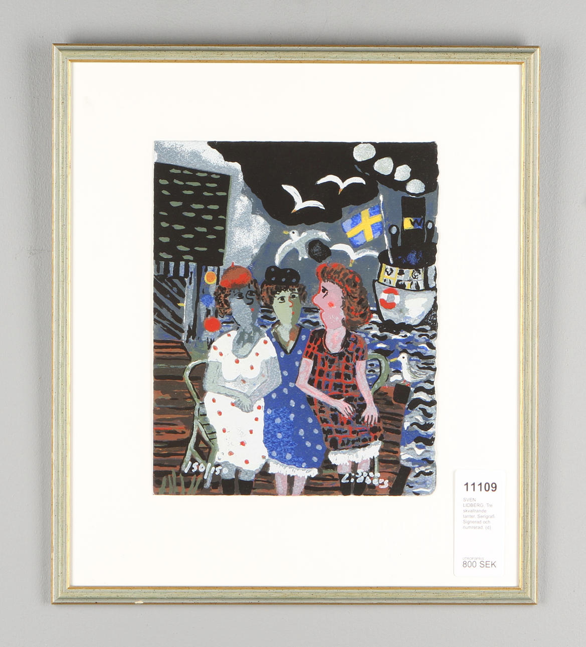 SVEN LIDBERG. Tre skvallrande tanter. Serigrafi. Signerad och numrerad.