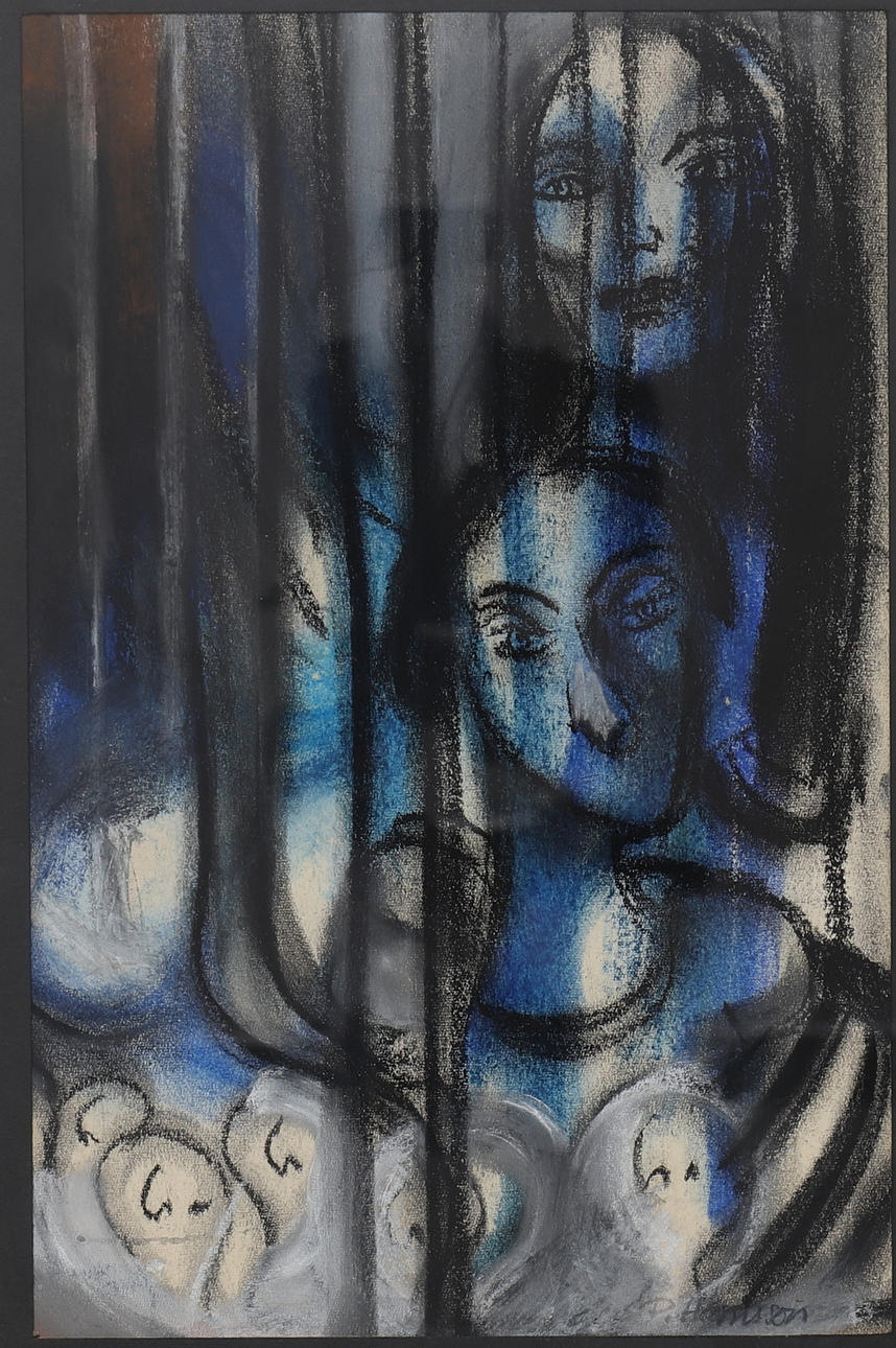 OIDENTIFIERAD KONSTNÄR. krita, ansikten, signerad.