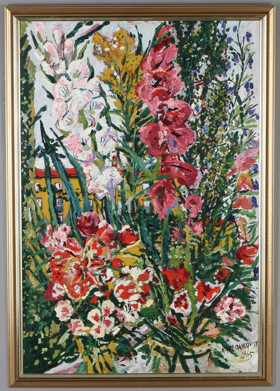 KARL DAHLQVIST. Blomster, olja på pannå, signerad samt daterad 1965.