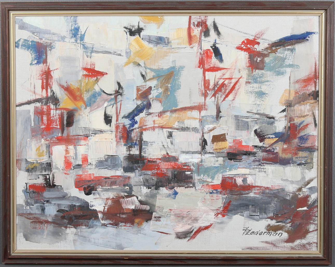 JULIUS ZEDERMAN. Olja på pannå, signerad, abstrakt, 1900-tal.