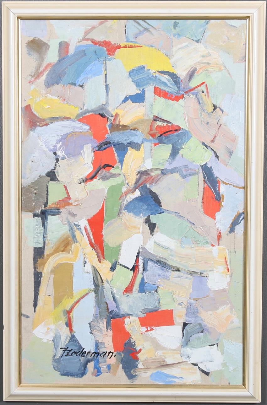 JULIUS ZEDERMAN. Olja på pannå, signerad, abstrakt motiv i pastellfärger, 1900-tal.