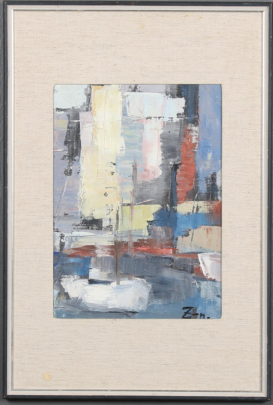 JULIUS ZEDERMAN. Olja på pannå, signerad, abstrakt motiv, 1900-tal.