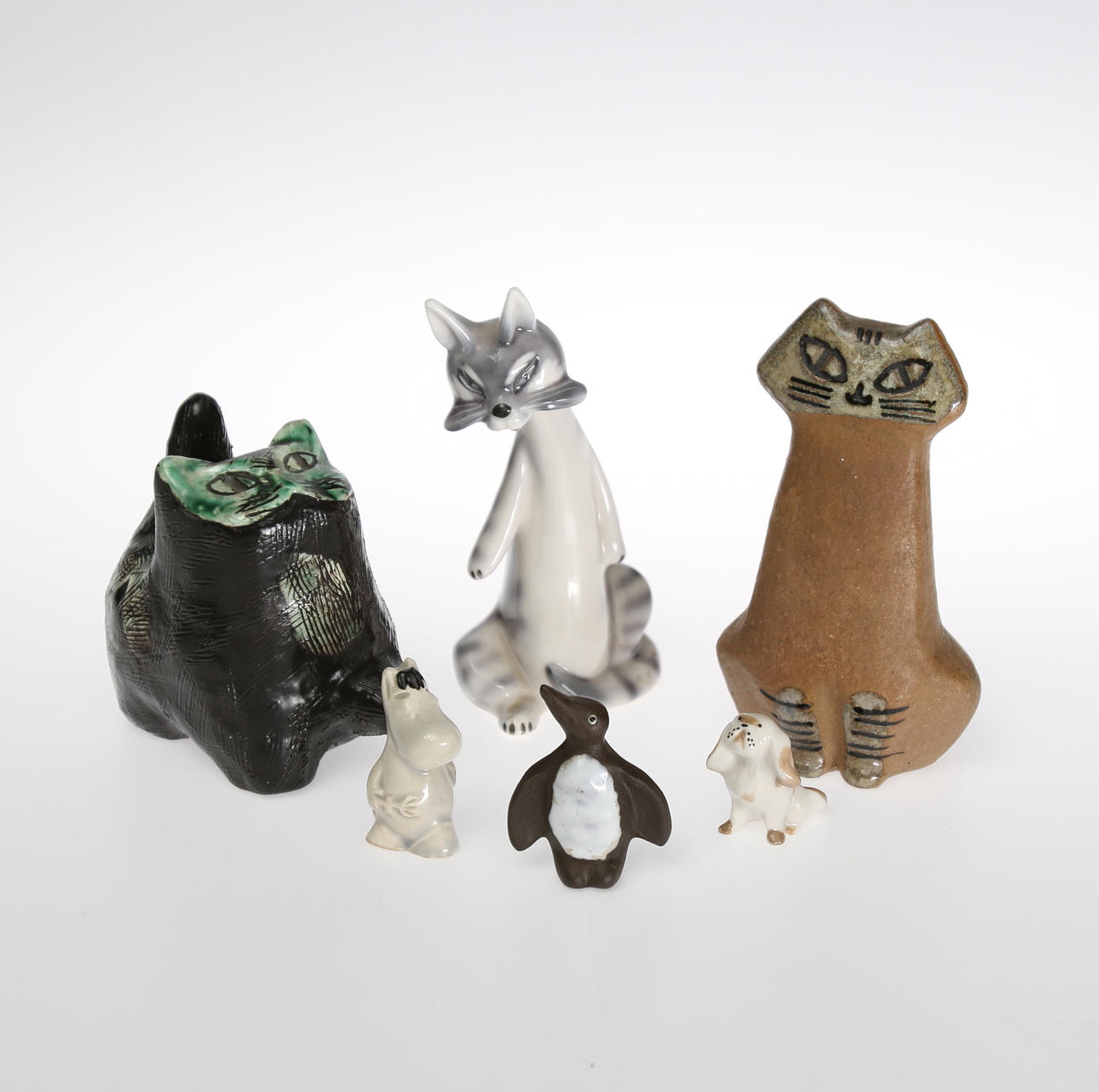 PARTI FIGURINER, 6 st, bla Lisa Larson, Upsala Ekeby, 1900-tal.