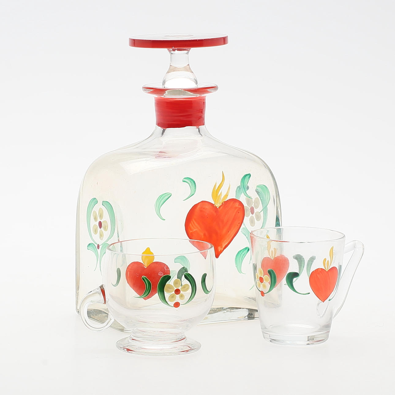 FLASKA samt GLAS, 11 delar, 1900-tal.