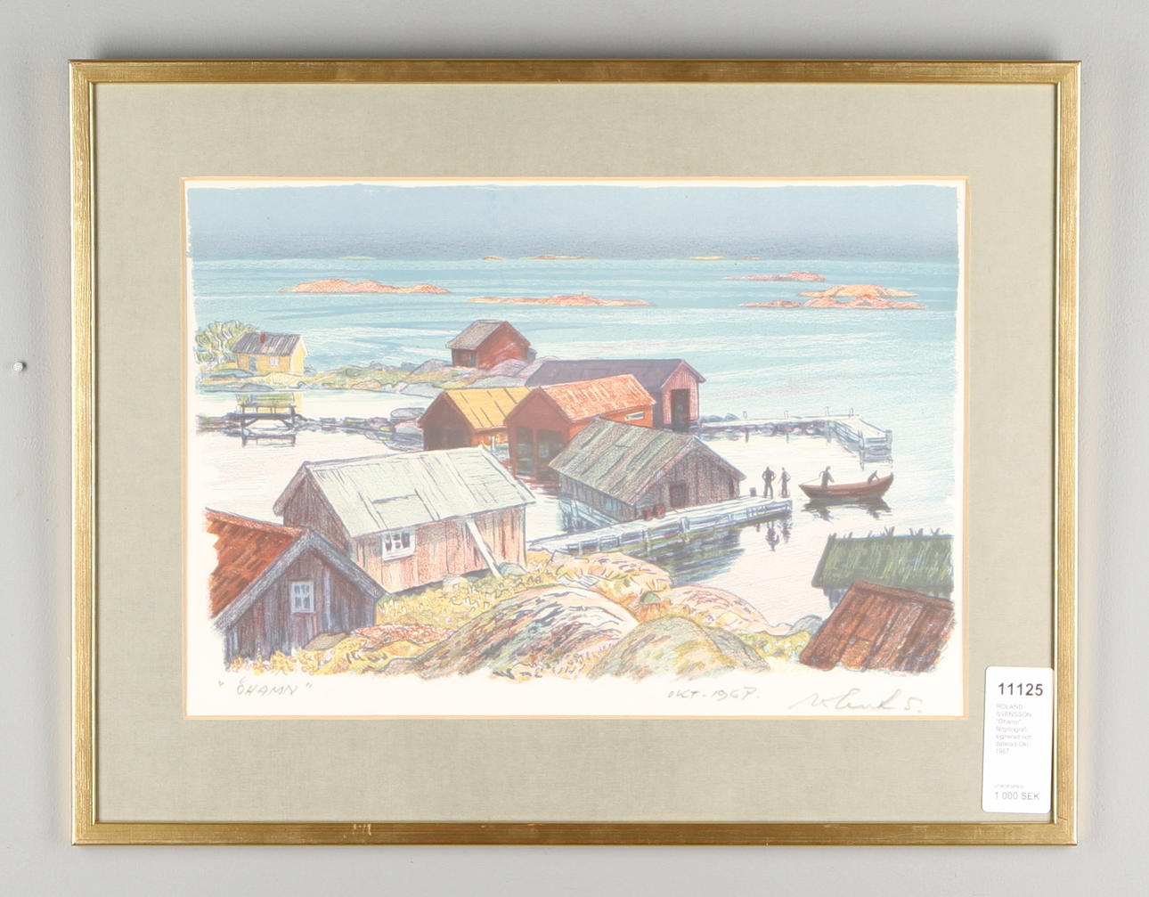ROLAND SVENSSON. "Öhamn", färglitografi, signerad och daterad Okt-1967.