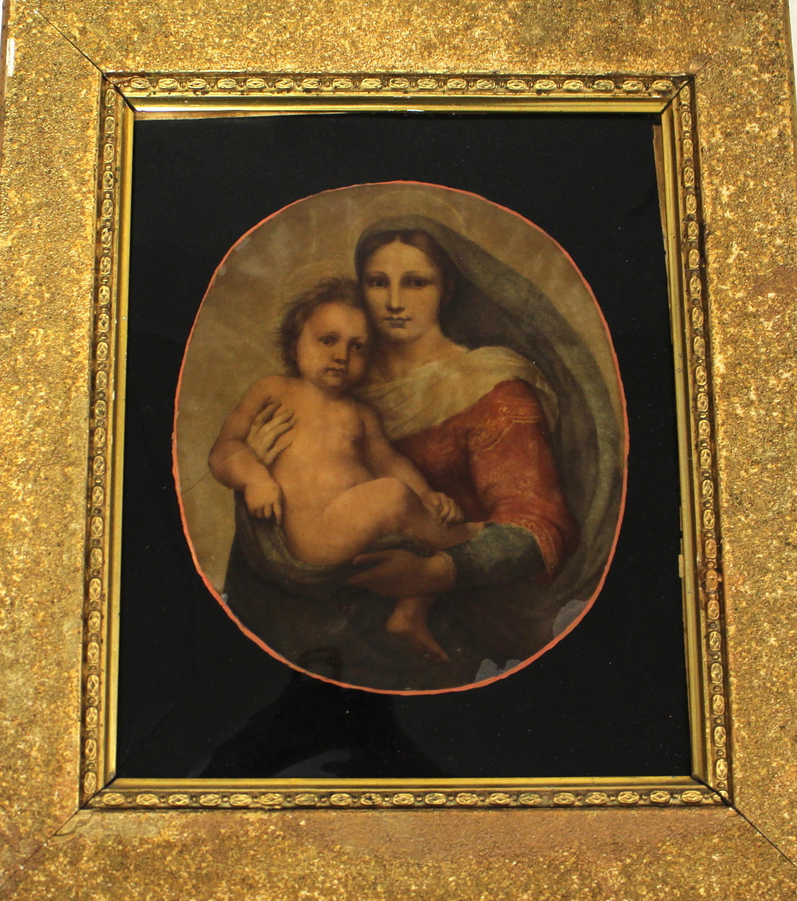 OIDENTIFIERAD KONSTNÄR. vidriera "Madonna Sixtina de Rafael".