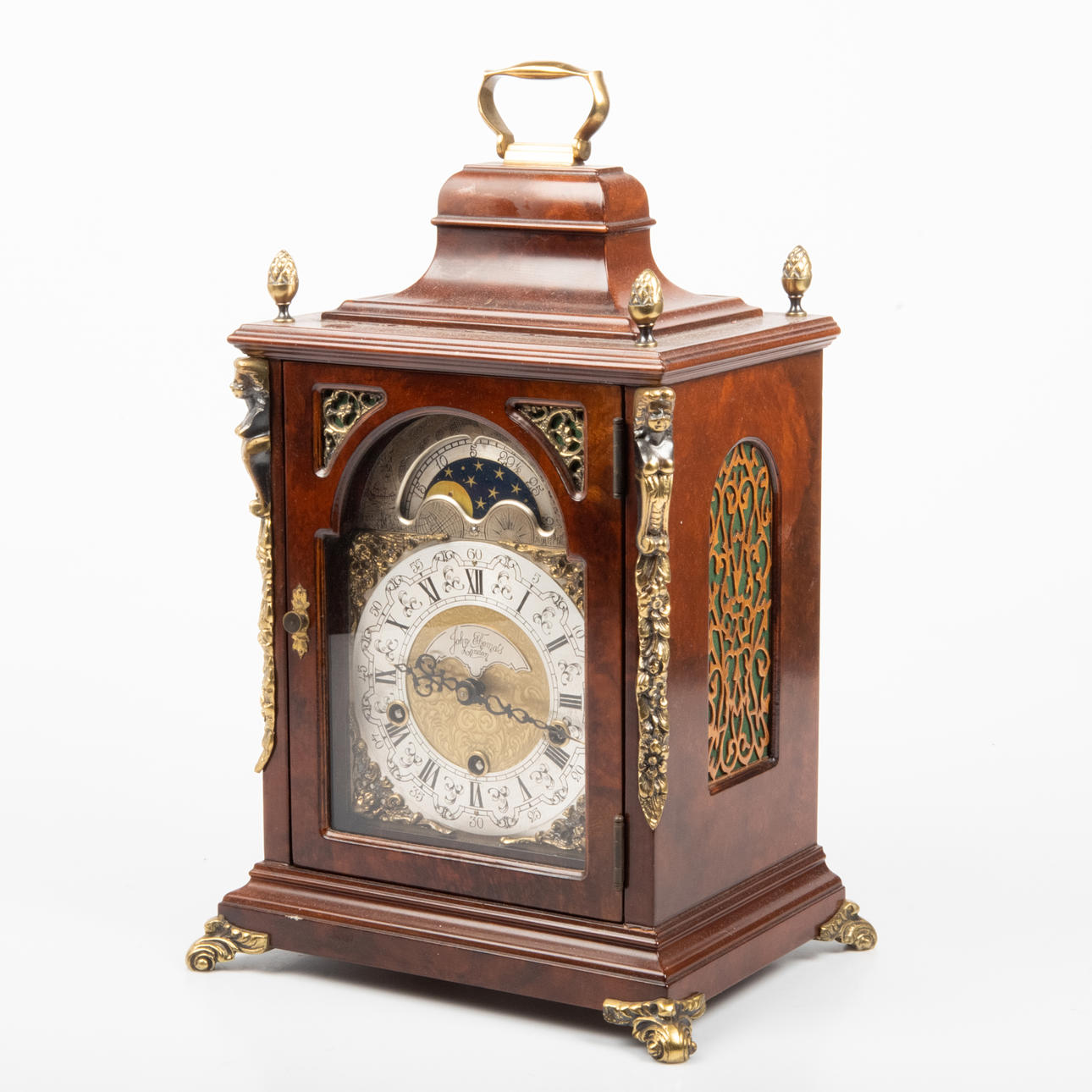 TABLE CLOCK, mahogany with brass details, John Thomas, London 