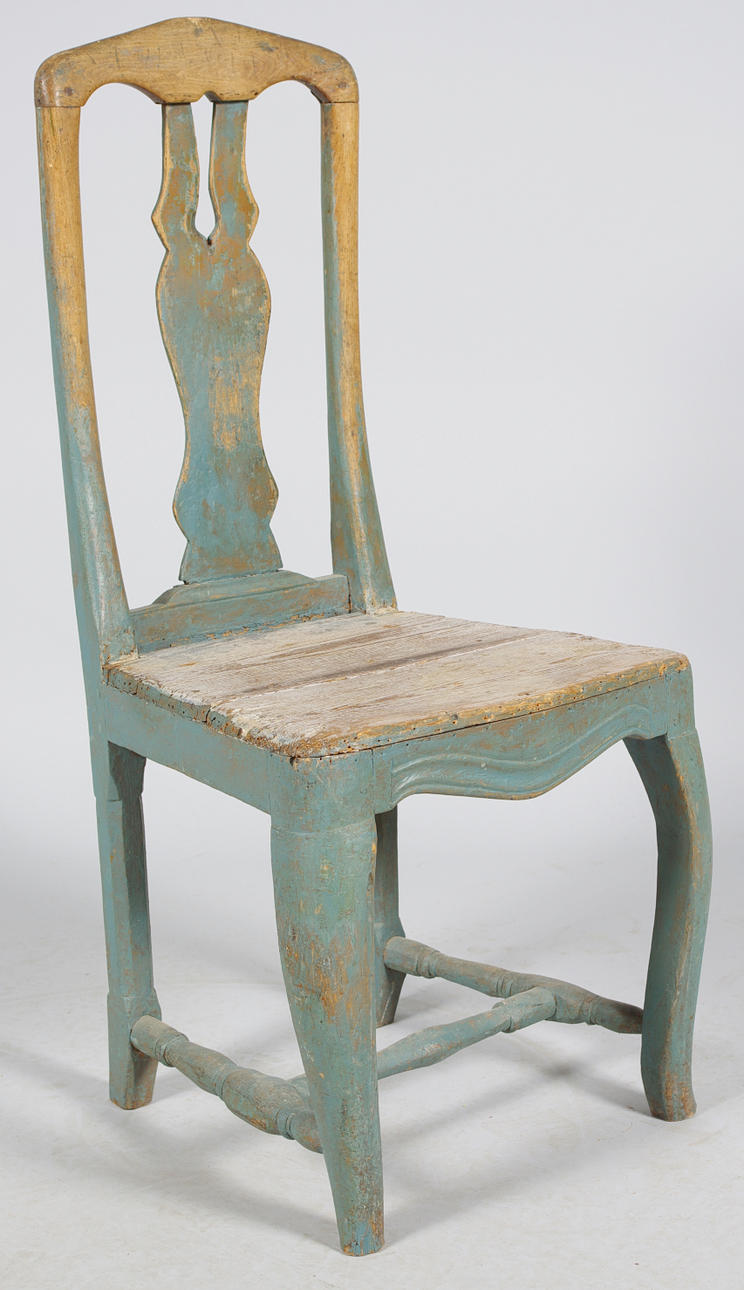 STOL, bondrokoko, blåmålad.