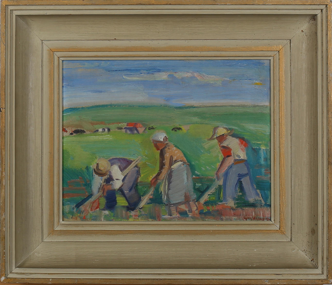 GERHARD WIHLBORG. Bethackare på fält. Olja på pannå. Signerad och daterad -41.