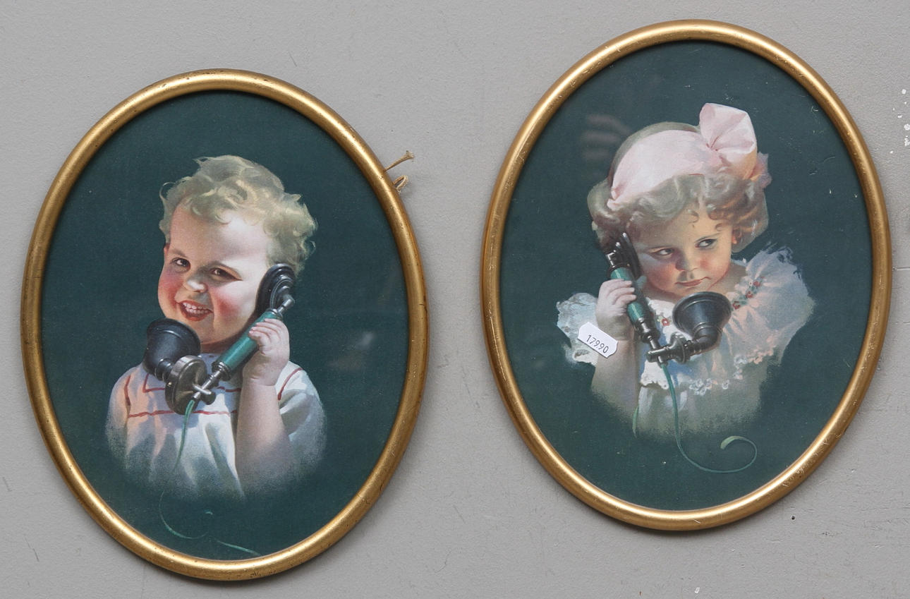 OLJETRYCK, 2 st. Motiv med barn. ca 1900.