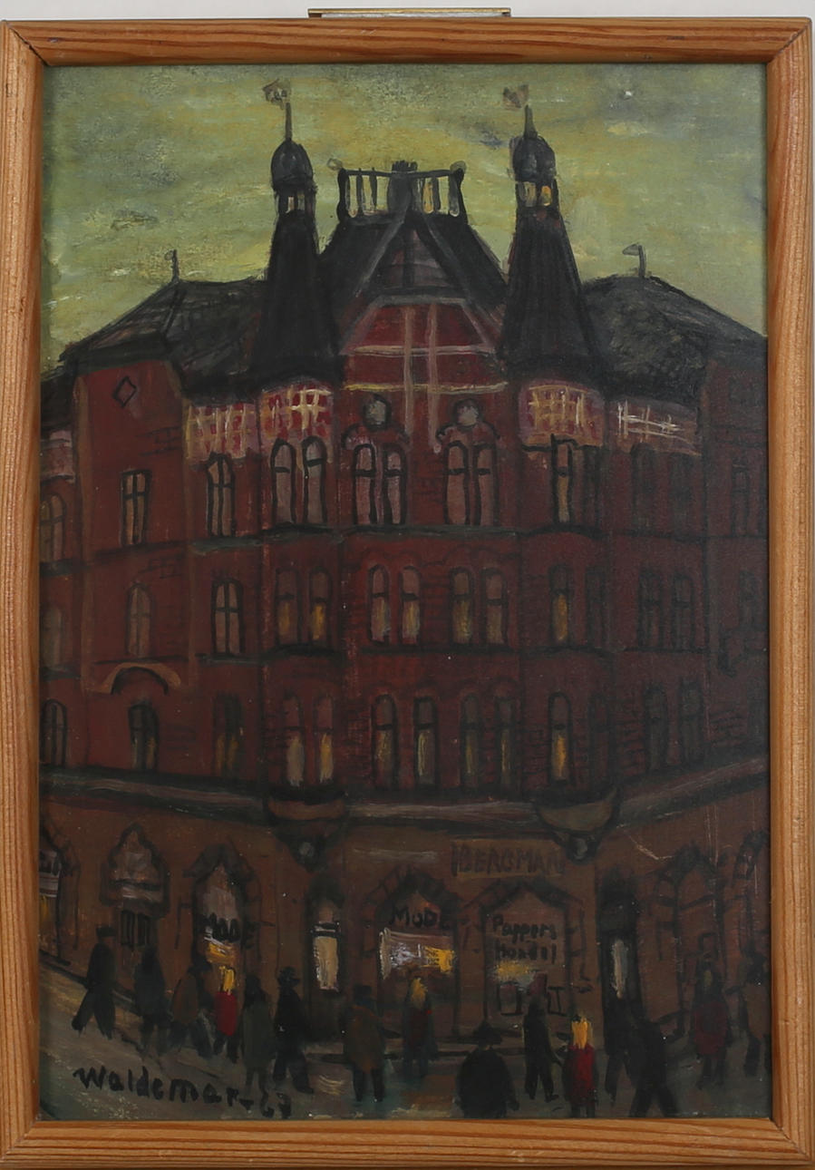 ÅKE WALDEMAR LARSSON. Hörnet Södra Förstadsgatan 35/Rådmansgatan 2, Malmö. Signerad.