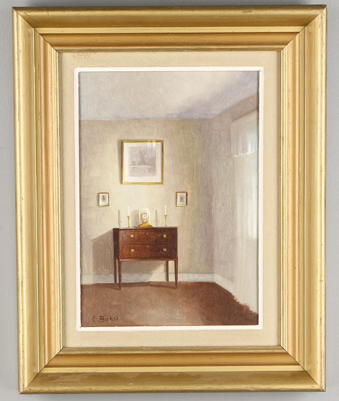 CARL BIRKSÖ. Interiör, olja på pannå, signerad.