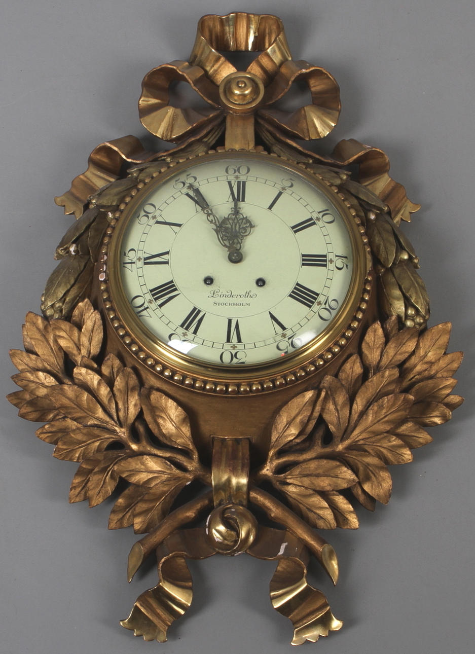 VÄGGPENDYL, gustaviansk stil, märkt Linderoth, Stockholm, 1900-tal.