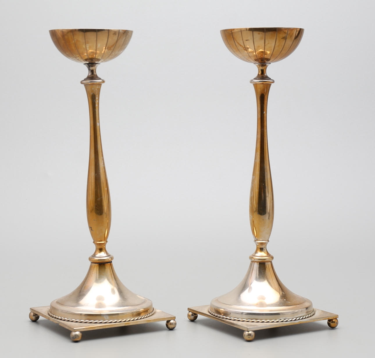 GUNNAR ANDER. Ljusstakar, ett par, Ystad metall, nysilver.