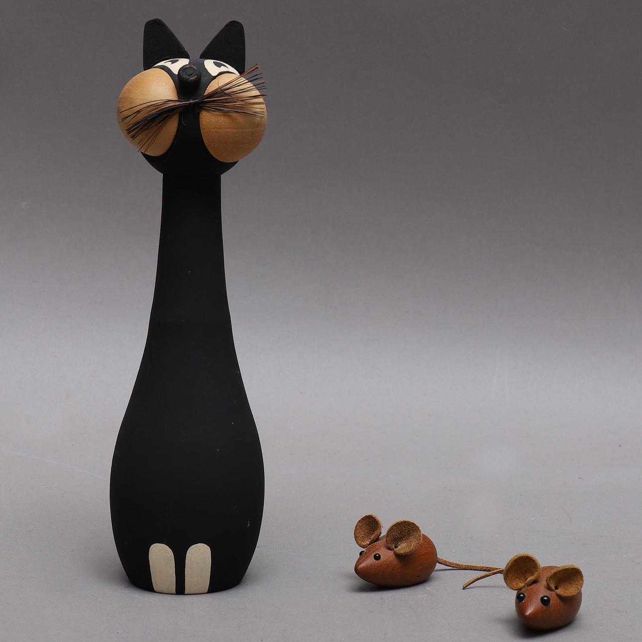 LAURIDS LÖNBORG, 3 delar, trä, katt, möss, Danmark.