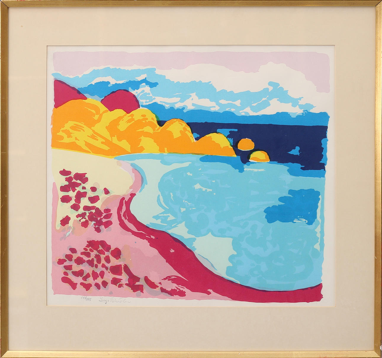 INGE SCHIÖLER. Color lithograph "Havsvik", signed.