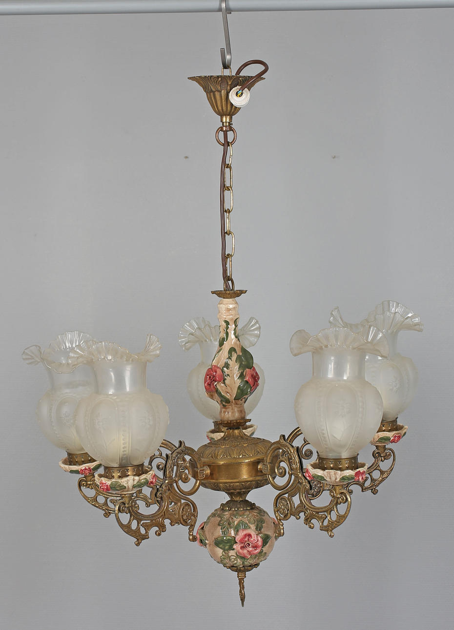 LJUSKRONA, majolika/mässing, 1900-talets mitt.