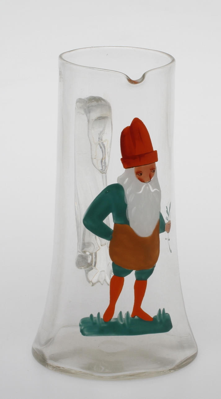 KANNA, glas, med målat motiv av tomte, 1900-tal.