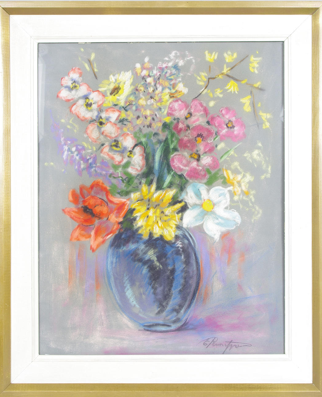 EMIL RUNEFJORD. blomsterstilleben, blandteknik.