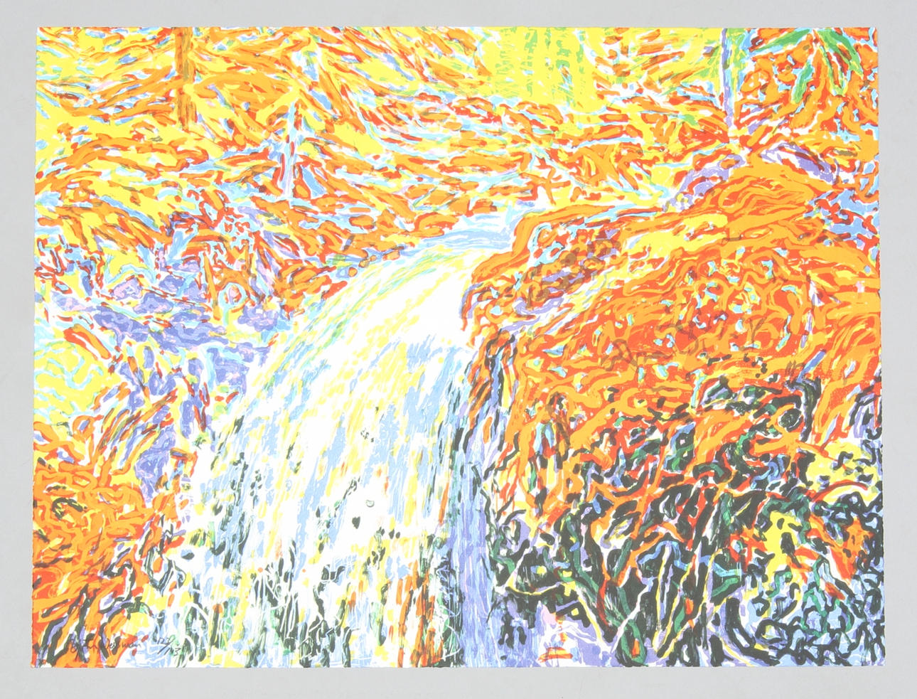 BJÖRN WESSMAN. Vattenfall, färglitografi, signerad och numrerad 123/143.