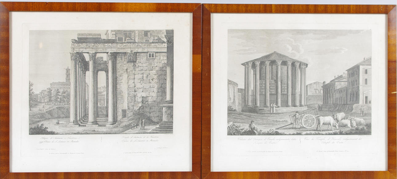 ÄLDRE TRYCK, 2 stycken, tempelbyggnader i Rom.