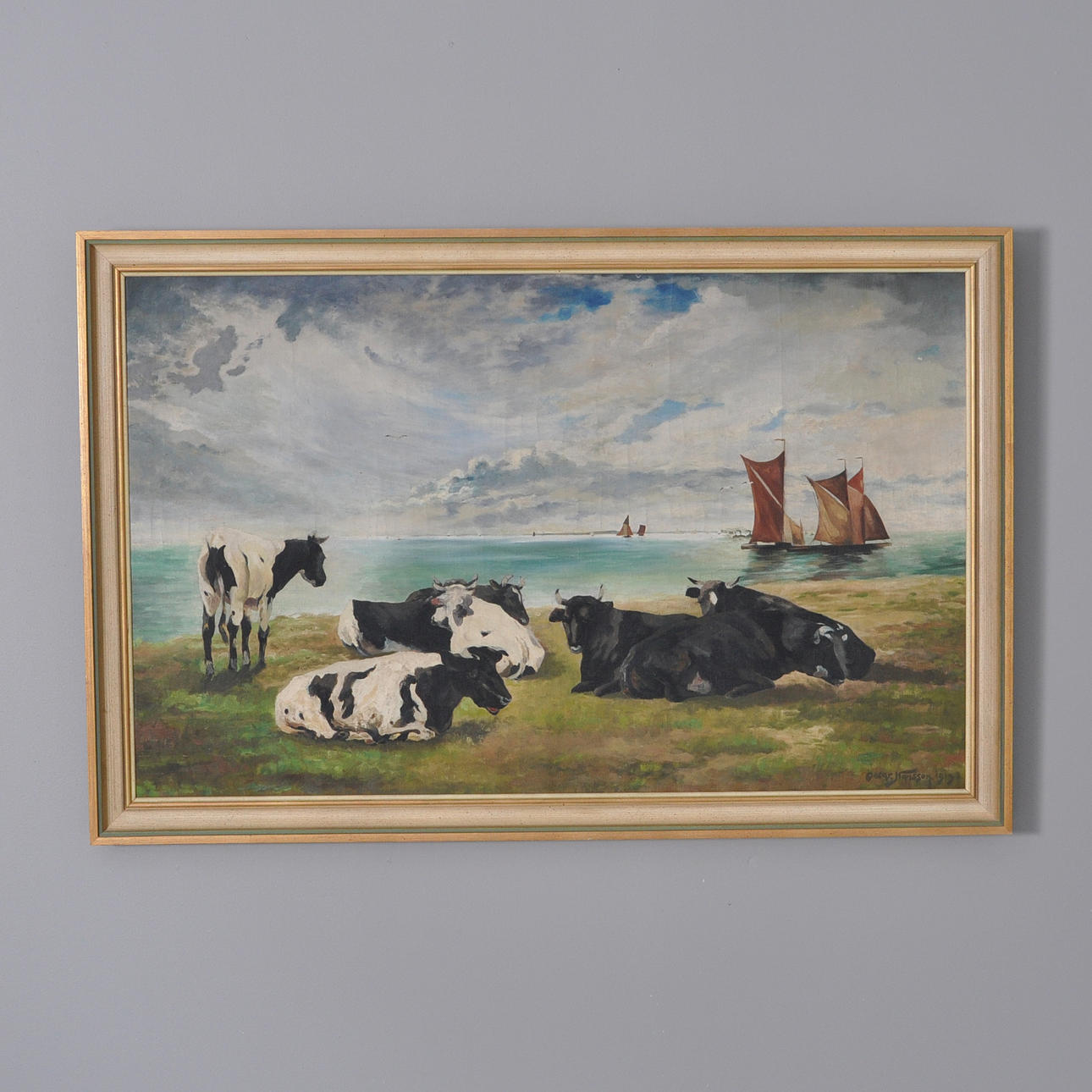 OSCAR HANSSON, Oil on canvas signed dated 1919, cows by water.