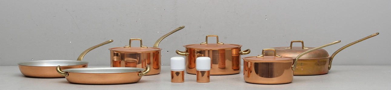 KASTRULLER och STEKPANNA, 8 delar, koppar, Krögarhuset.