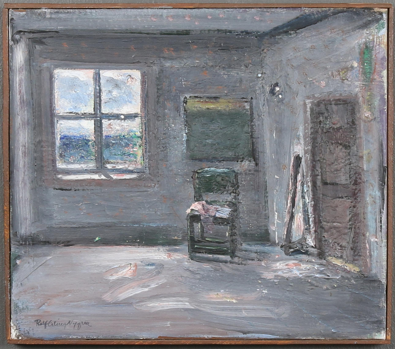 ROLF ERLING NYGREN. Olja på duk, "Grått rum", signerad.