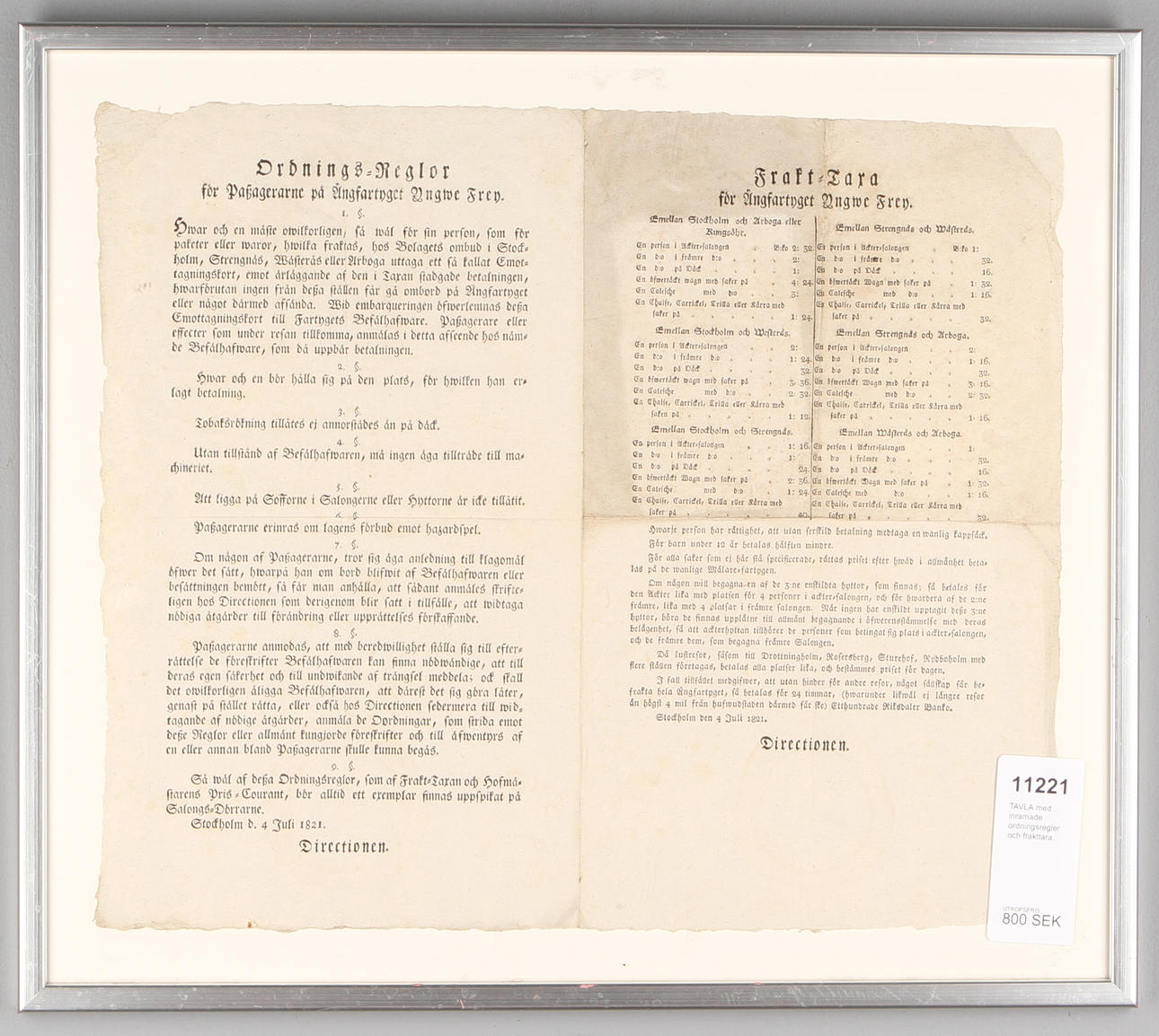 TAVLA med inramade ordningsregler och frakttara.