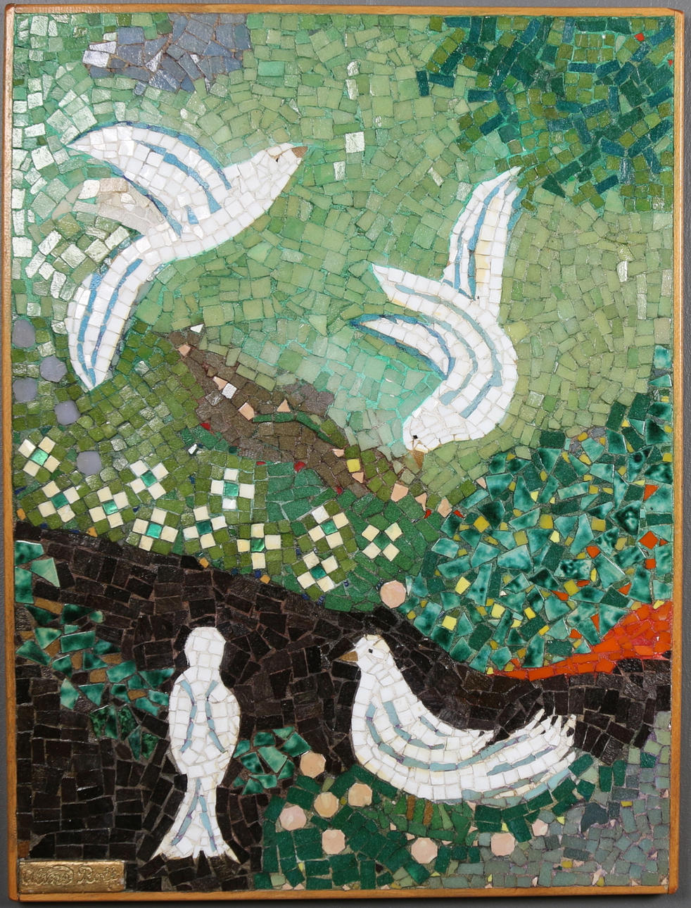 ALINE ROLF. Mosaiktavla, "Fåglar", signerad, 1960.