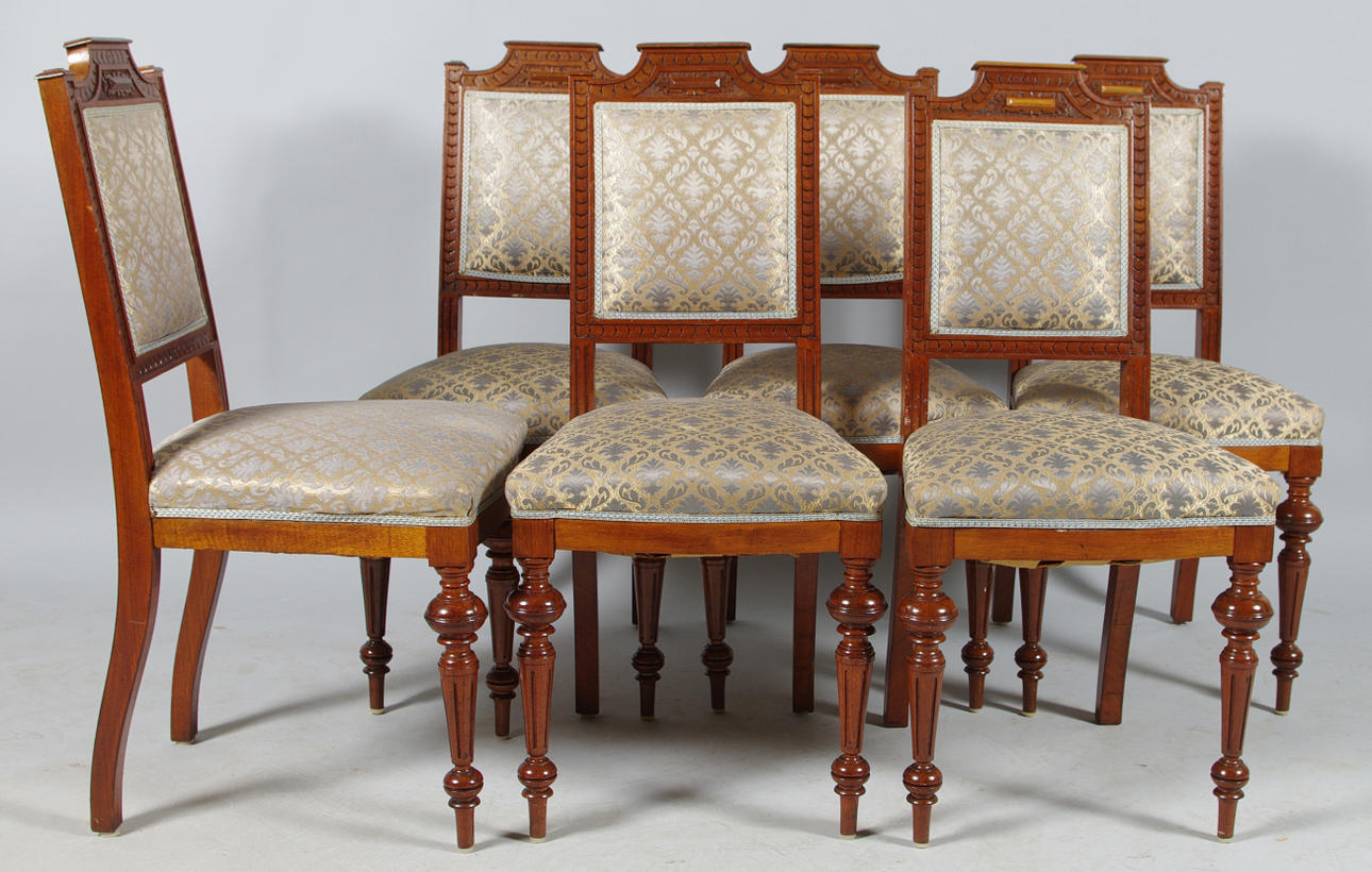 STOLAR, 6 stycken, mahogny, nyrenässans.