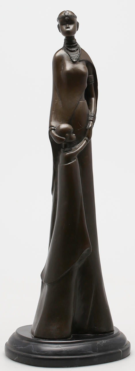 OKÄND KONSTNÄR. Afrikansk kvinna med barn. Brons. Osignerad.