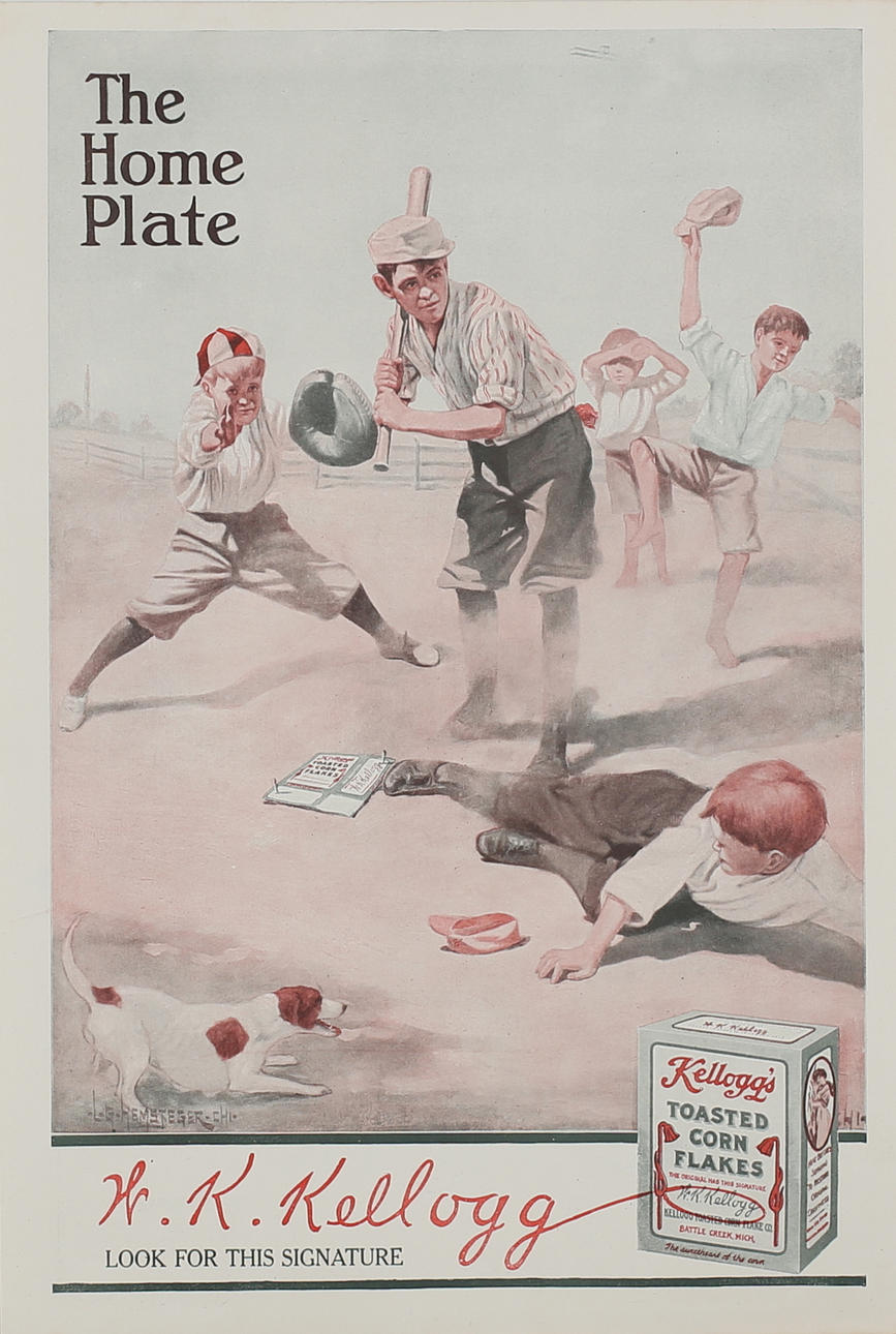 REKLAMTRYCK. "On every outing KODAK"/ "The home plate, H K Kellogg..". 1920-tal.
