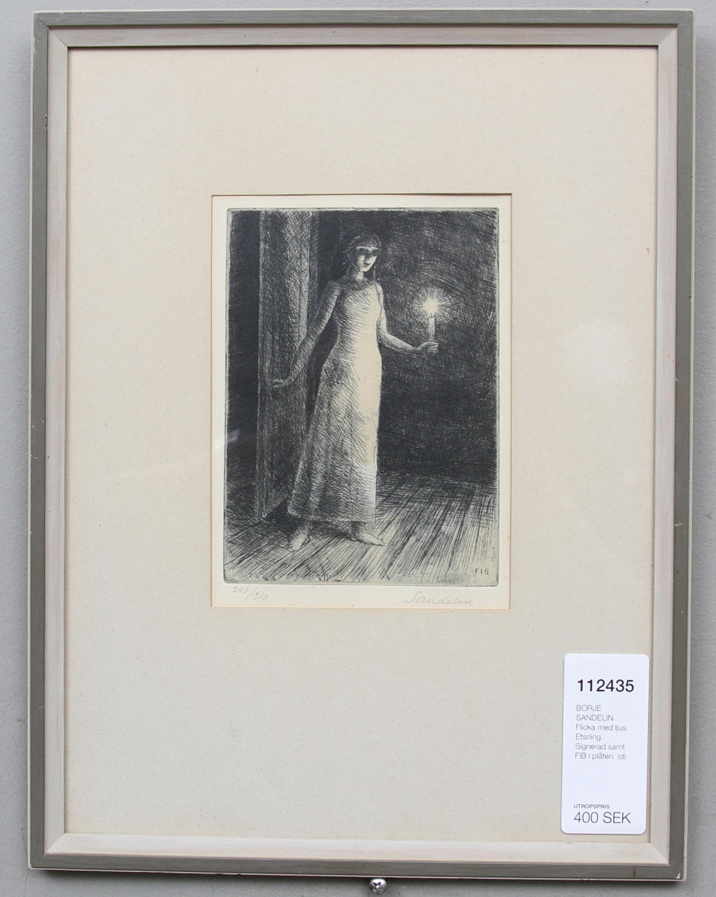 BÖRJE SANDELIN. Flicka med ljus. Etsning. Signerad samt FIB i plåten.