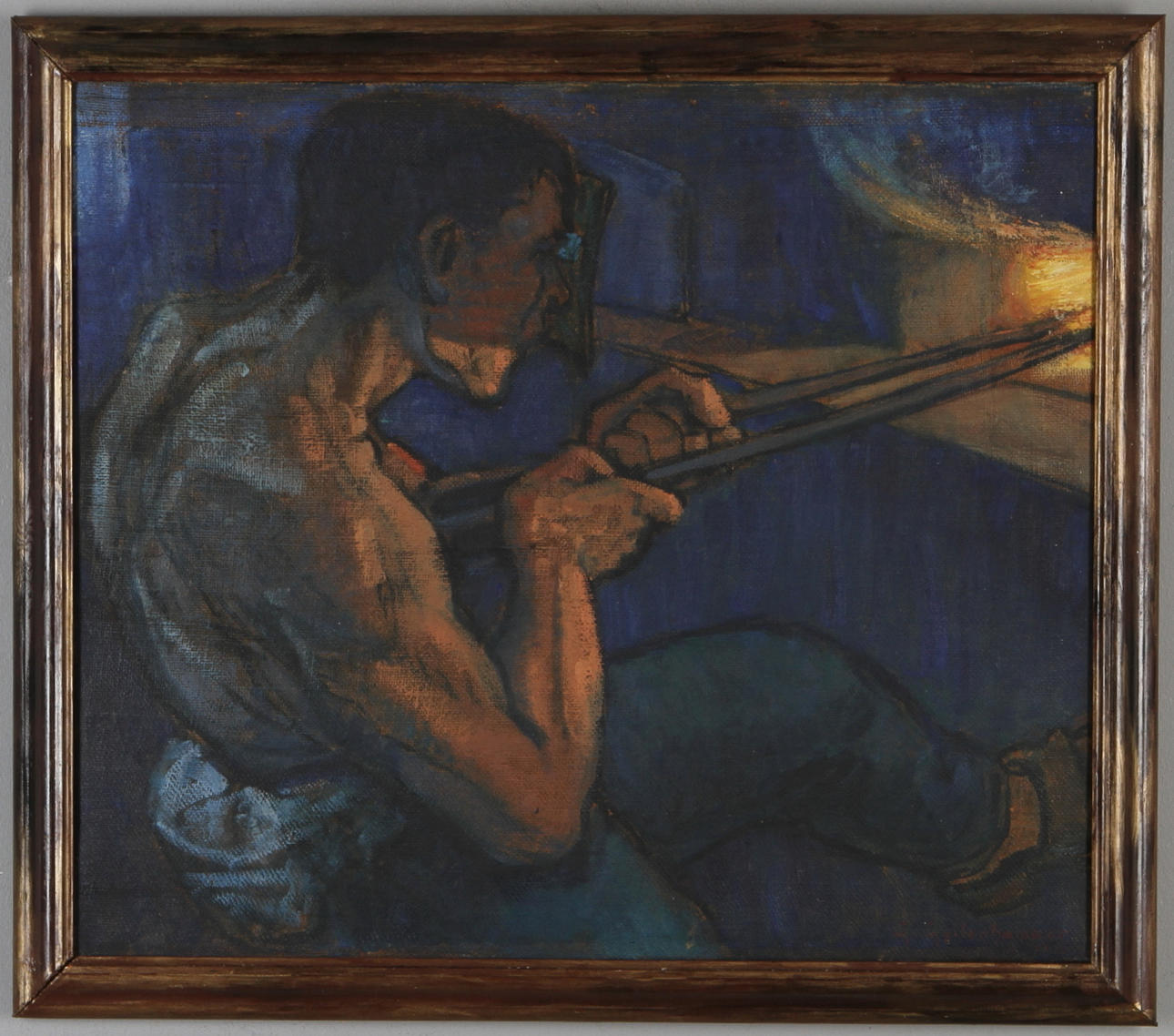 GERHARD GYLLENHAMMAR. Man vid vid ugn, olja på duk, signerad och daterad 1910.