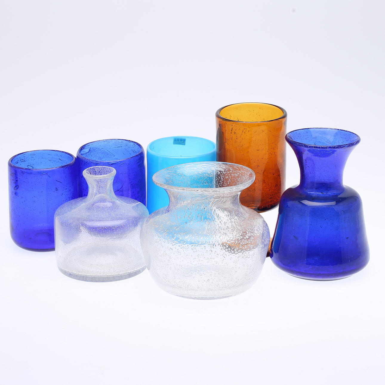 VASES, 7 pcs, glass, Erik Höglund, Boda, signed.