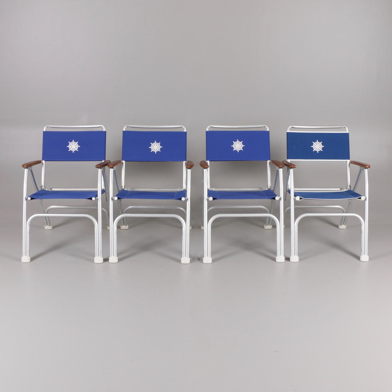 DÄCKSTOLAR, 4 st. För båtdäck, Lättmetall och teak, Forma, samtida.