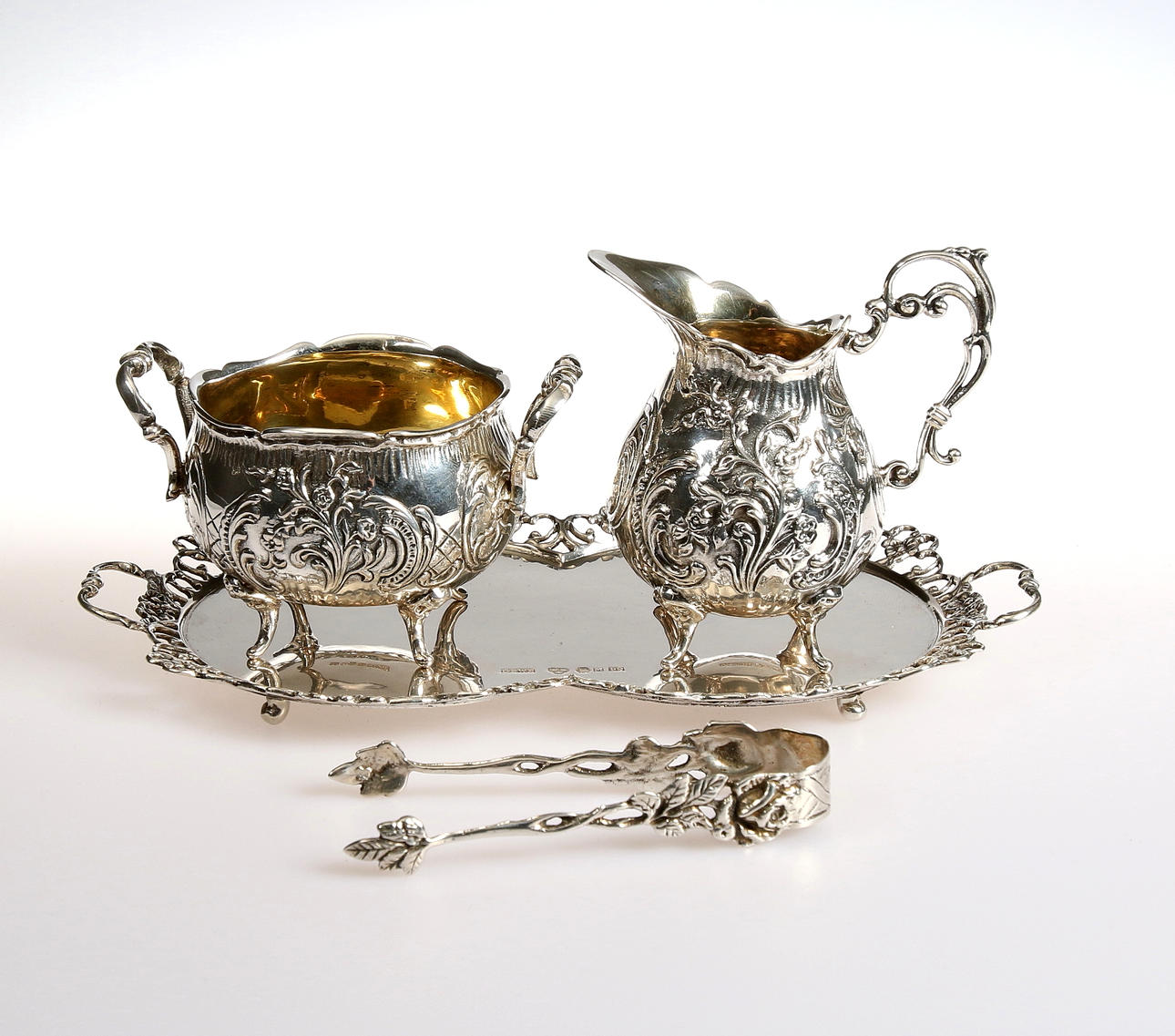 PARTI SILVER, 4 delar, Gewe Silvervarufabriken, Malmö, 1960-tal. Vikt 450 g.