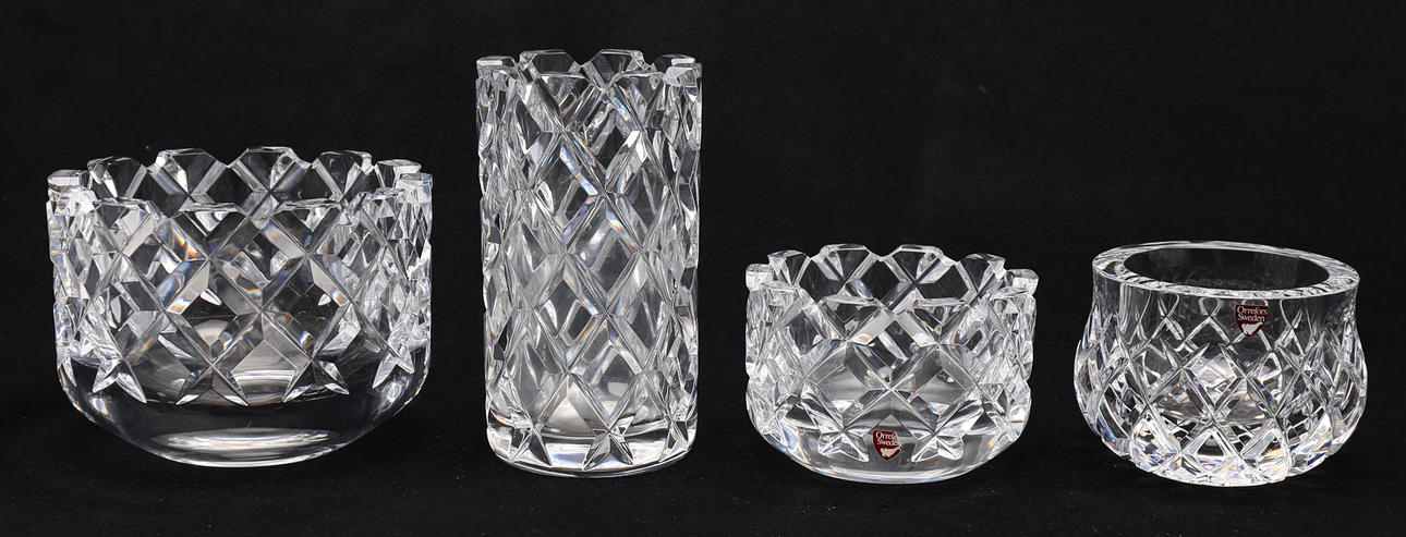 GUNNAR CYREN. "Sofiero", Orrefors, 3 delar, samt SKÅL, Orrefors.