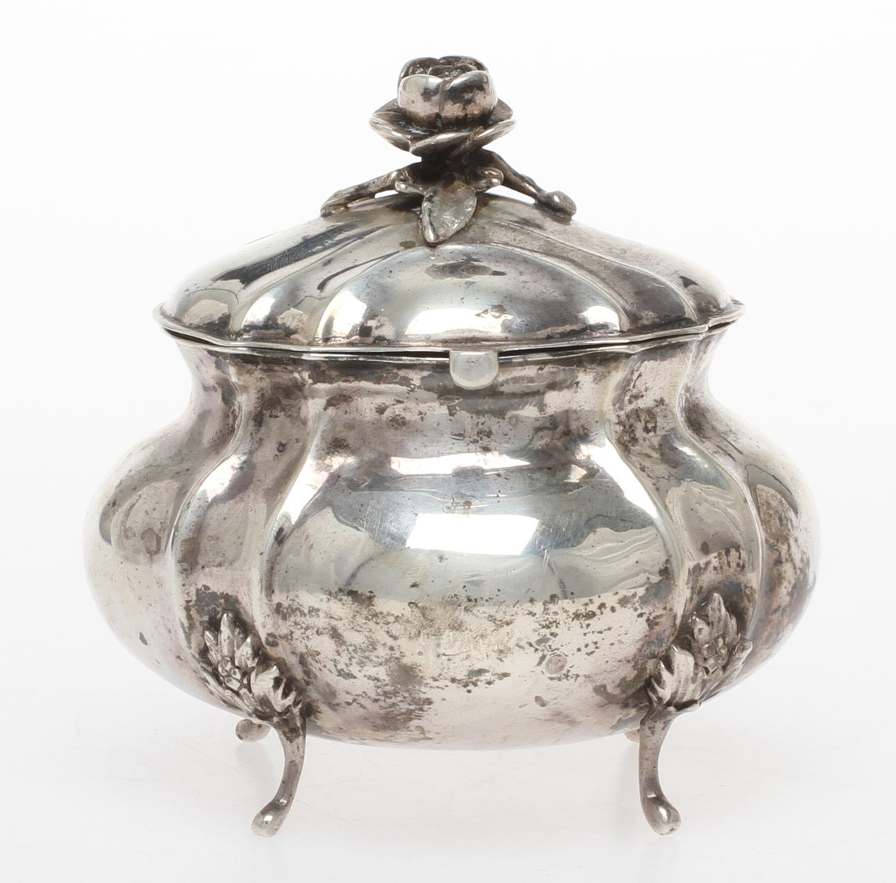 SOCKERSKÅL, med lock, silver, svenska importstämplar, 1900-tal.